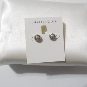 Charter Club Silver Tone Grey Pearl Stud Earrings